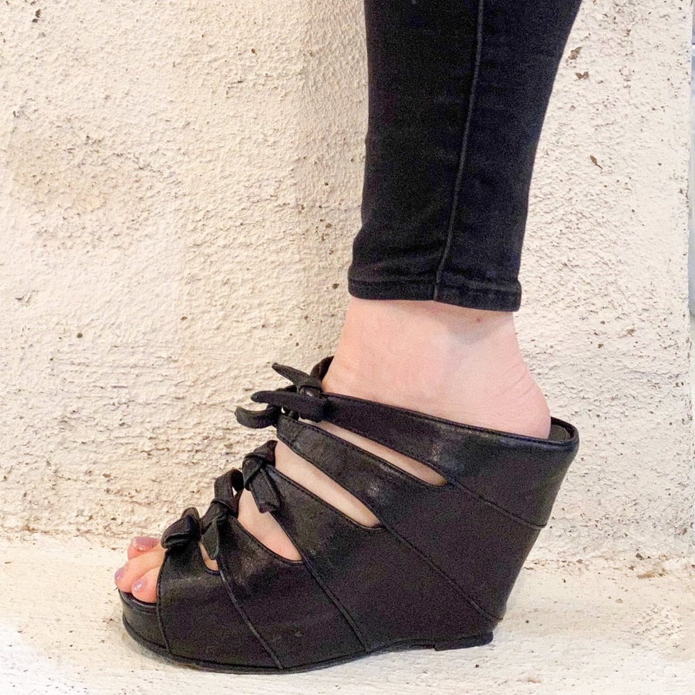 Rick Owens Spring 2011 leather knotted wedge mules sandals size 36